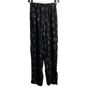 VTG 90s Black Rayon People Print Rayon Pants Whimsigoth Novelty Boho Retro P S
